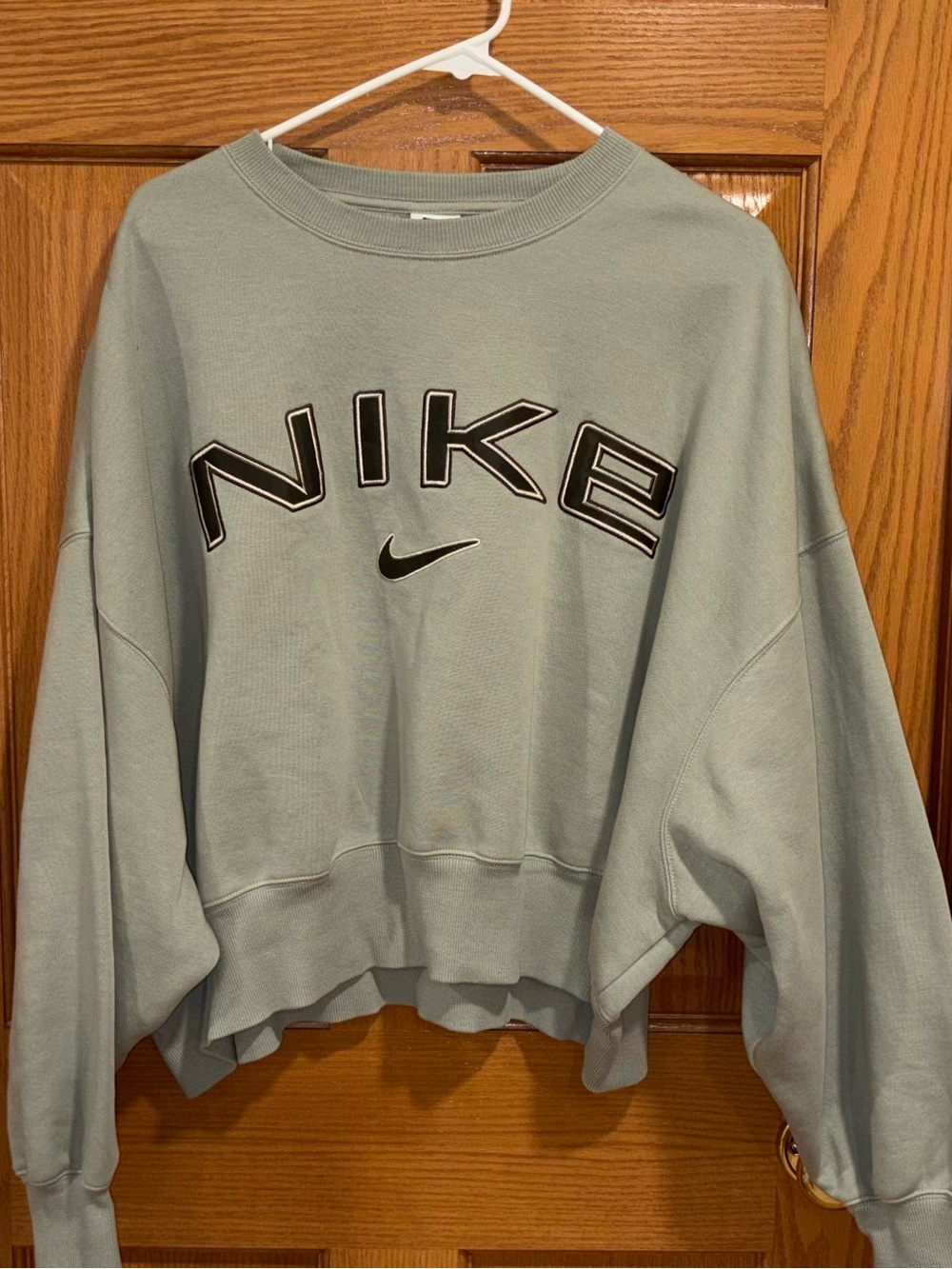 Nike Women’s Sage Green Crew Neck Sweatshirt with Black Logo